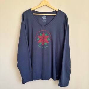Life is Good Crusher Tee Size 3X Blue Love is the Whole Pointsettia Holiday